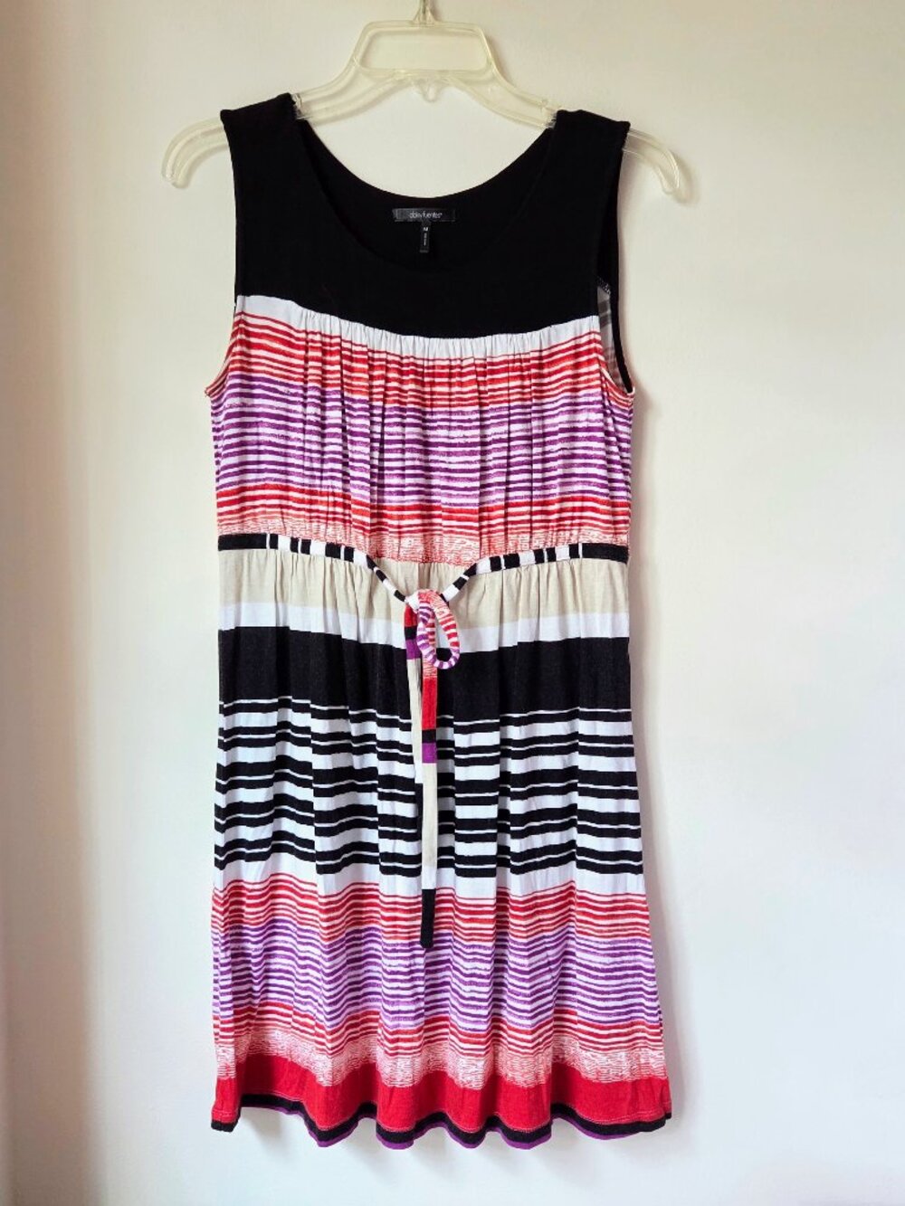 Daisy Fuentes sz M Striped Rayon Tigerlily Sleeveless Summer Dress Multicolor